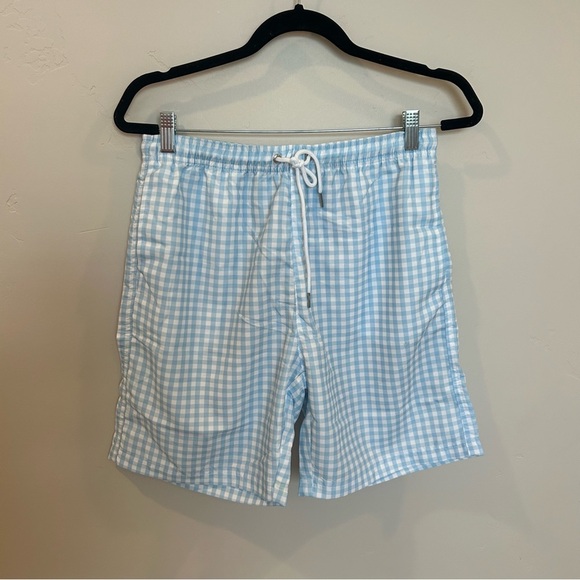 SwimZip Swim Trunks Boxer Brief Liner, Blue Gingham, Small - Picture 1 of 6
